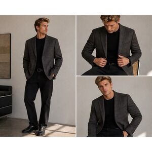 Talia 100% Wool Blazer 44L Brown Windowpane Tweed Mens Sport Coat